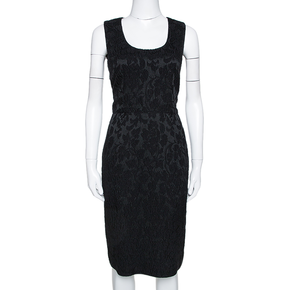 Pre-owned Dolce & Gabbana Black Floral Jacquard Sleeveless Scoop Neck Dress M