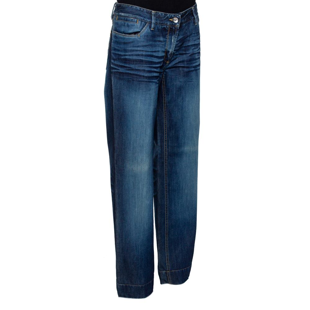 

Dolce & Gabbana Indigo Medium Washed Denim Wide Leg Jeans, Blue