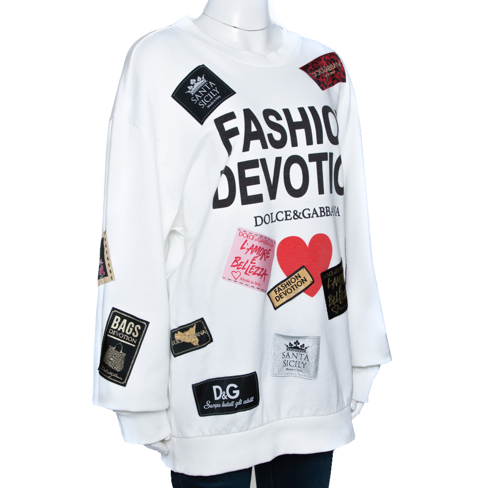 

Dolce & Gabbana White Fashion Devotion Print Cotton Applique Detail Sweatshirt