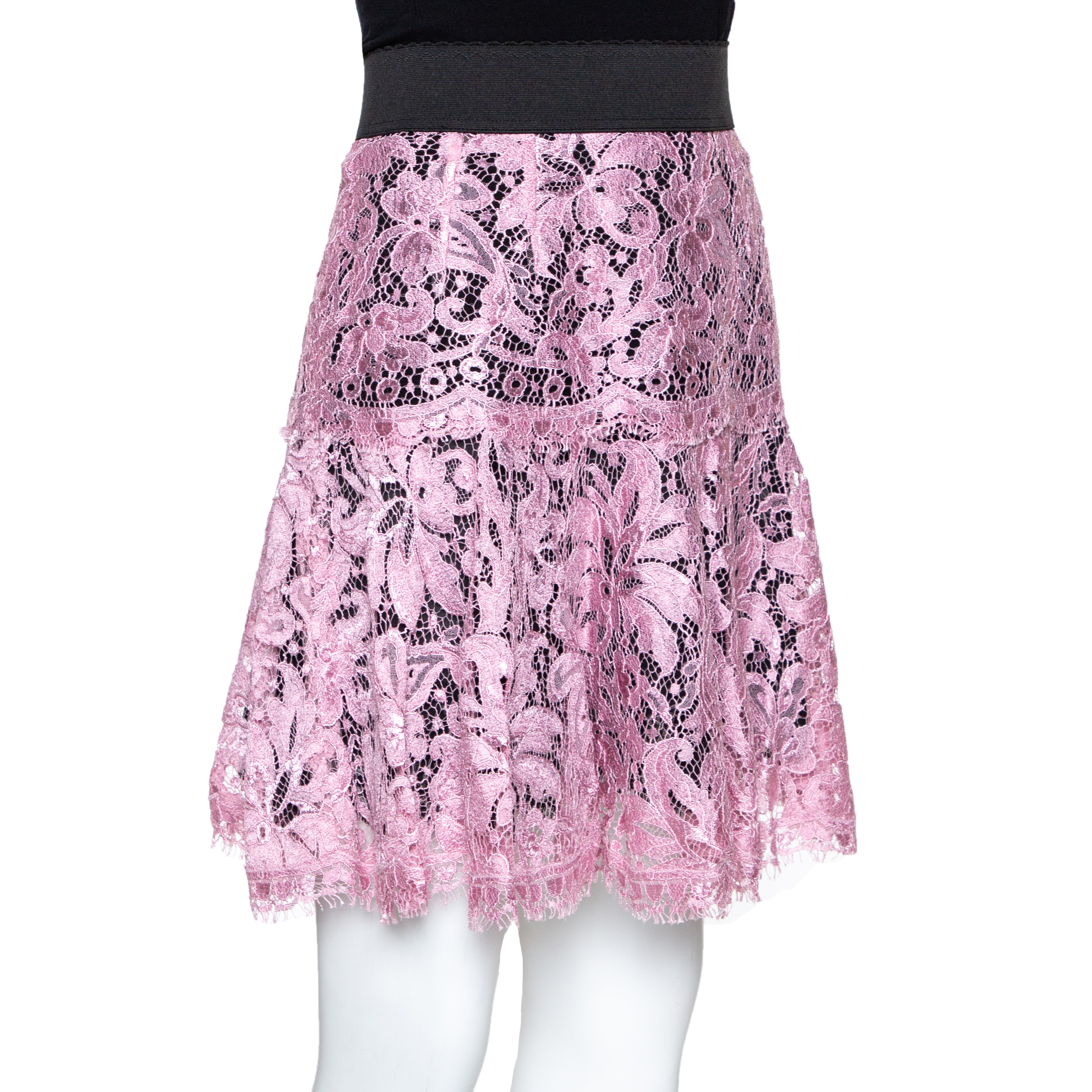 

Dolce & Gabbana Black & Pink Corded Lace Mini Skirt