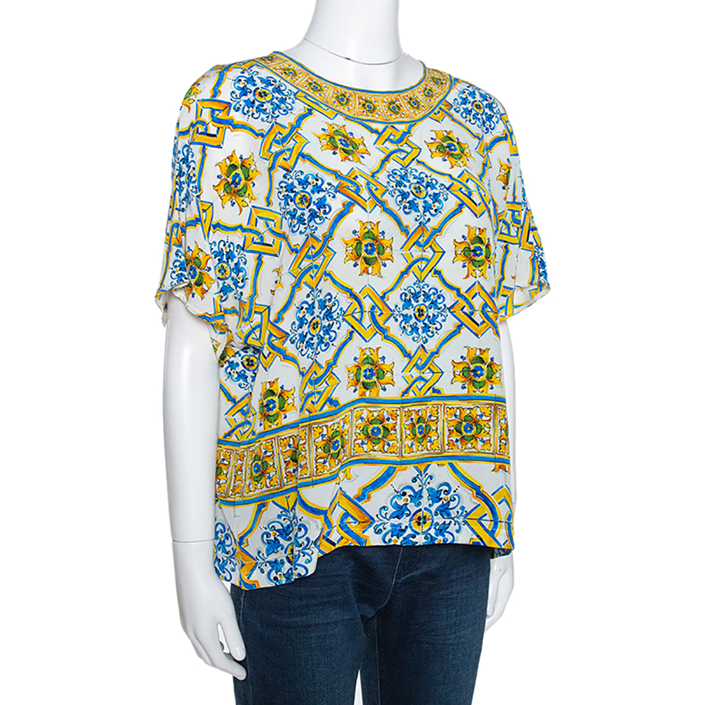 

Dolce & Gabbana Multicolor Silk Sicilian Tile Print Top