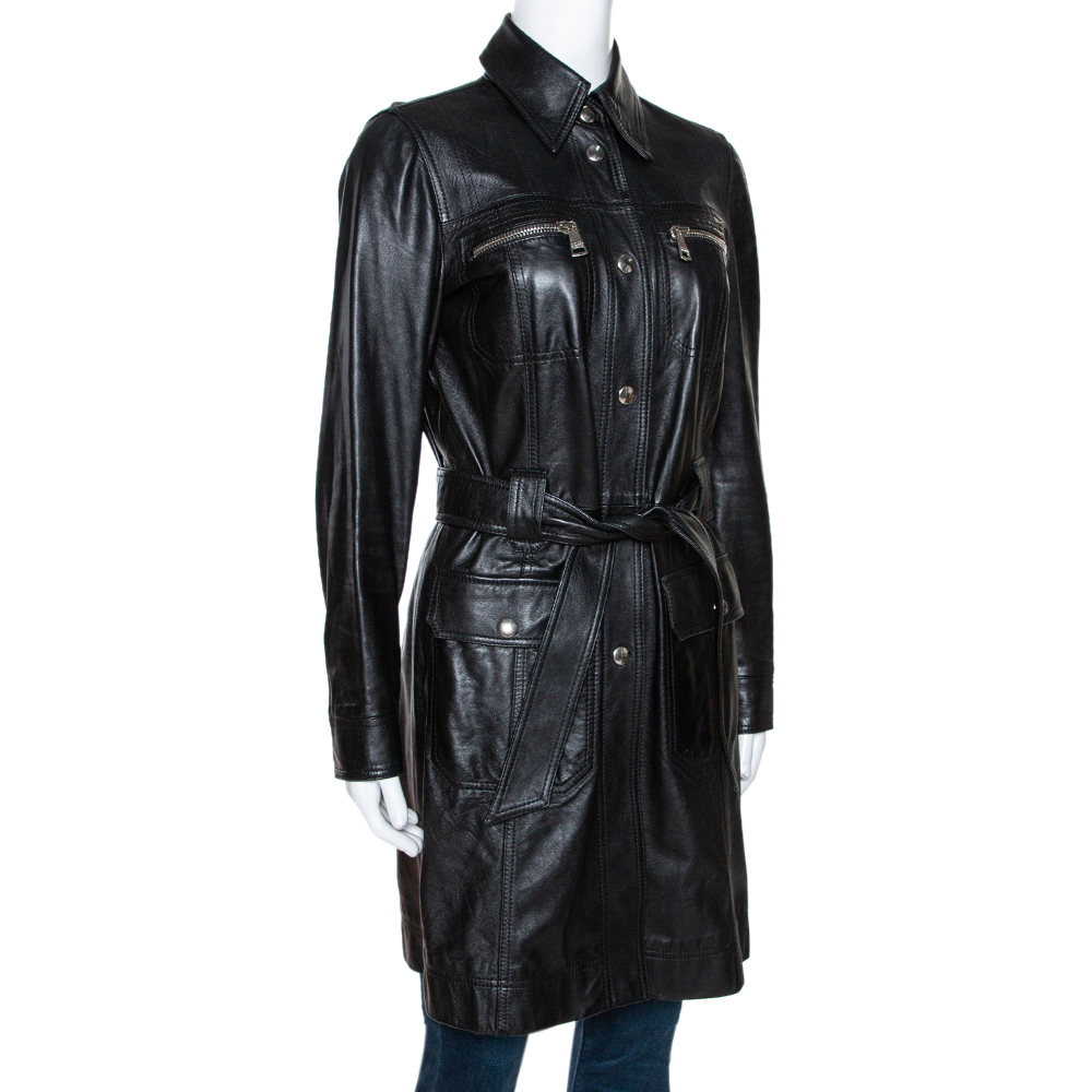 

Dolce & Gabbana Black Lamb Leather Belted Trench Coat