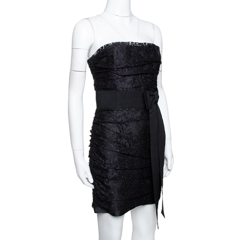 

D&G Black Lace Ruched Strapless Mini Dress