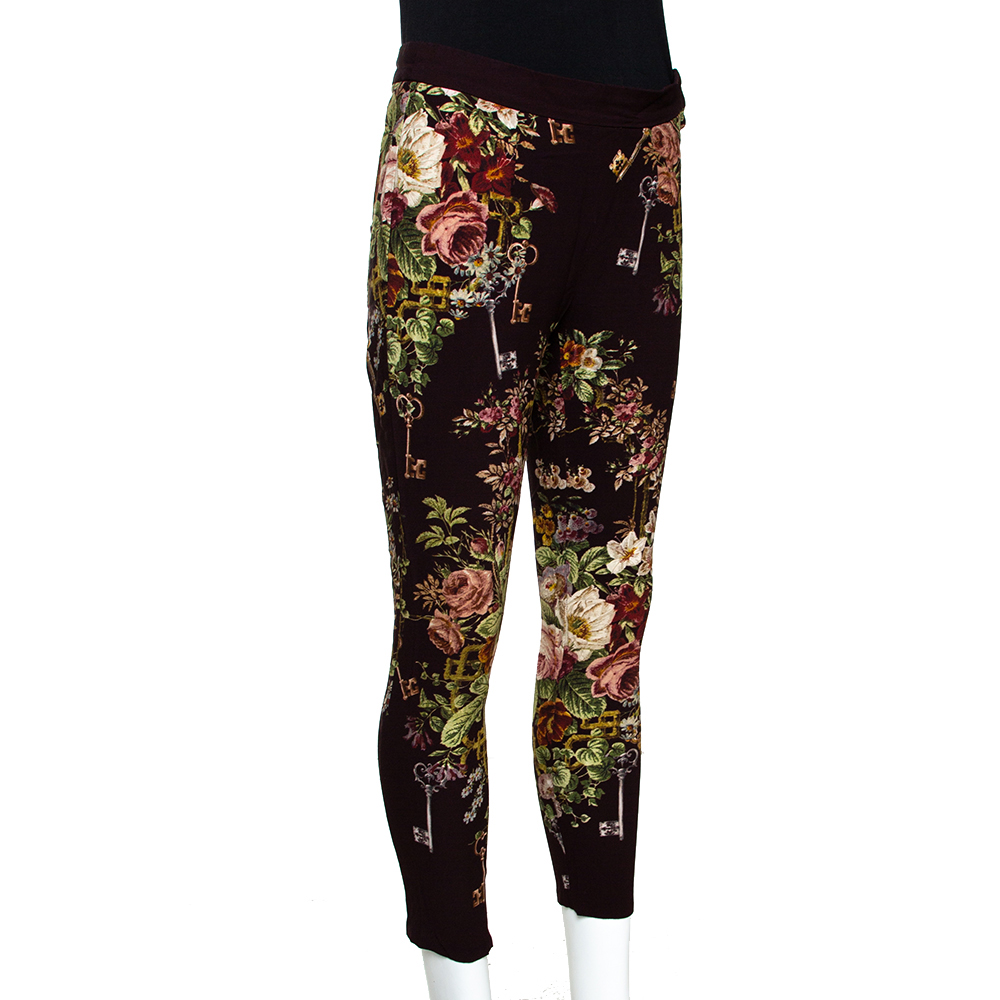 

Dolce & Gabbana Brown Crepe Key Print Fitted Cropped Pants