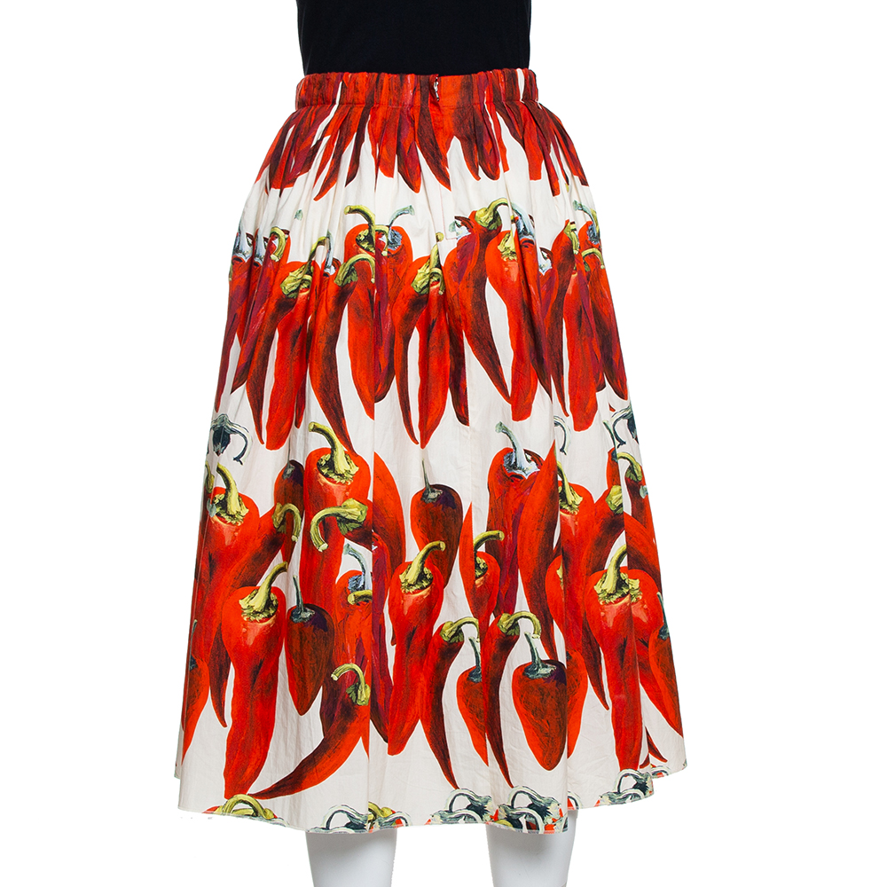 Dolce & Gabbana Red Cotton Chilli Printed Flared Midi Skirt M Dolce &  Gabbana | TLC