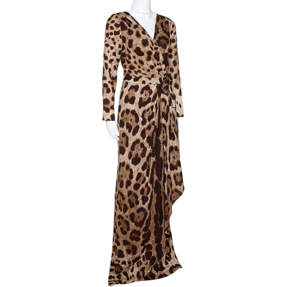 

Dolce & Gabbana Brown Animal Print Silk Faux Wrap Dress