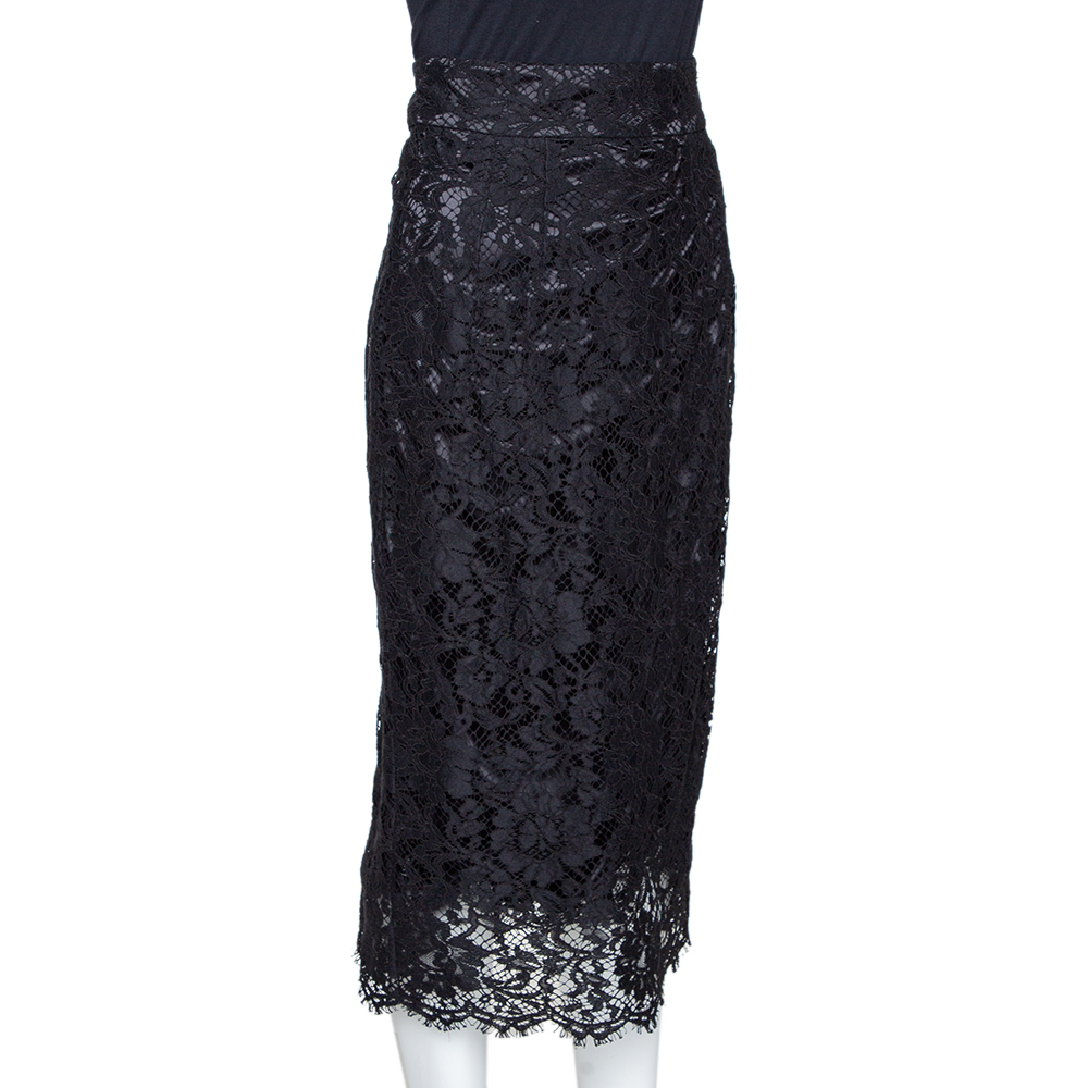 

Dolce & Gabbana Black Floral Lace Pencil Skirt