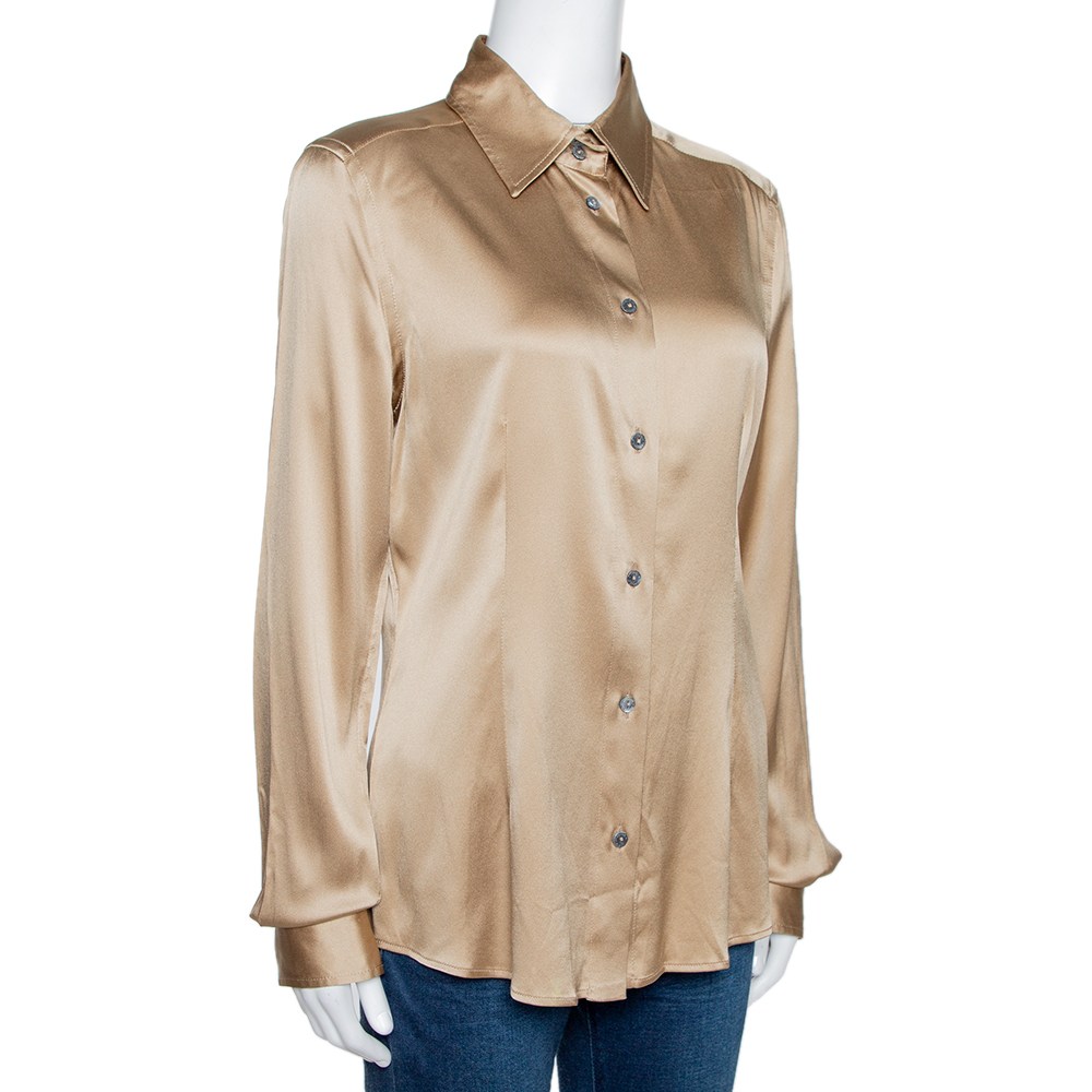

Dolce & Gabbana Beige Stretch Silk Satin Long Sleeve Shirt