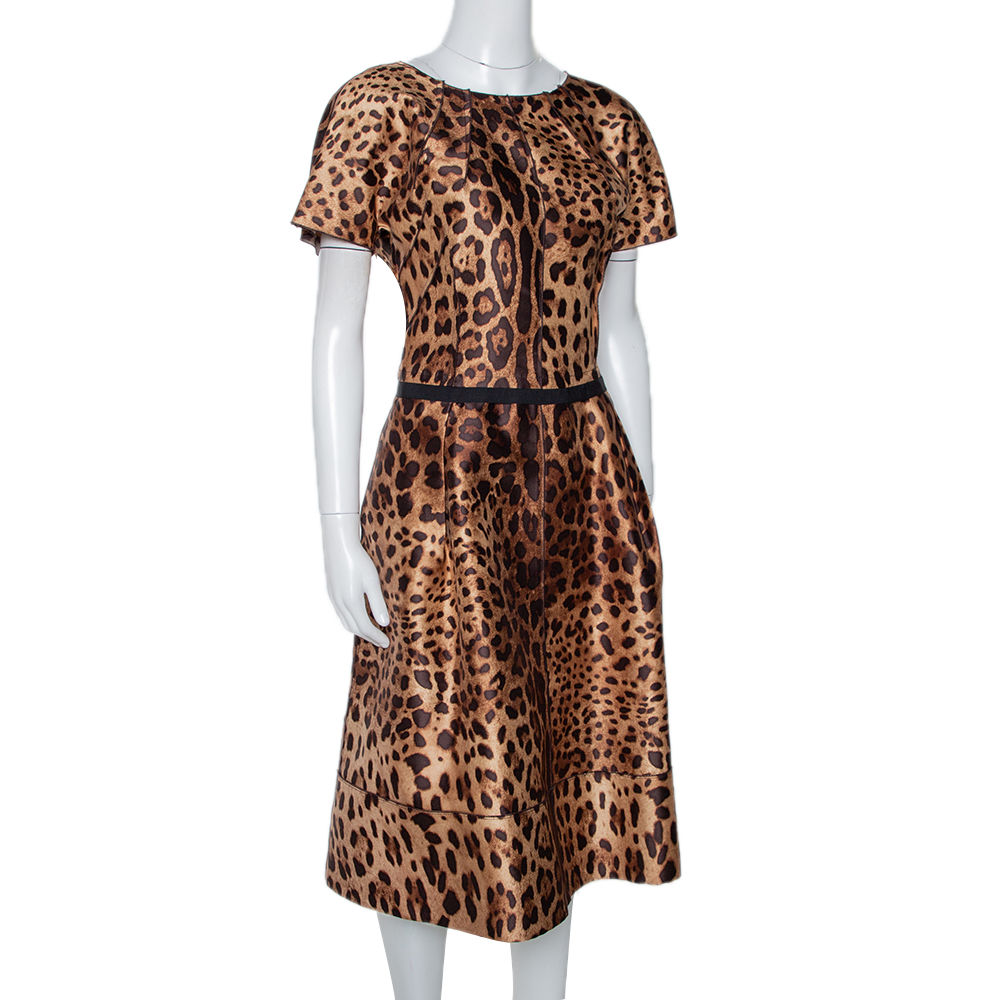 

Dolce & Gabbana Brown Animal Print Silk Midi Dress