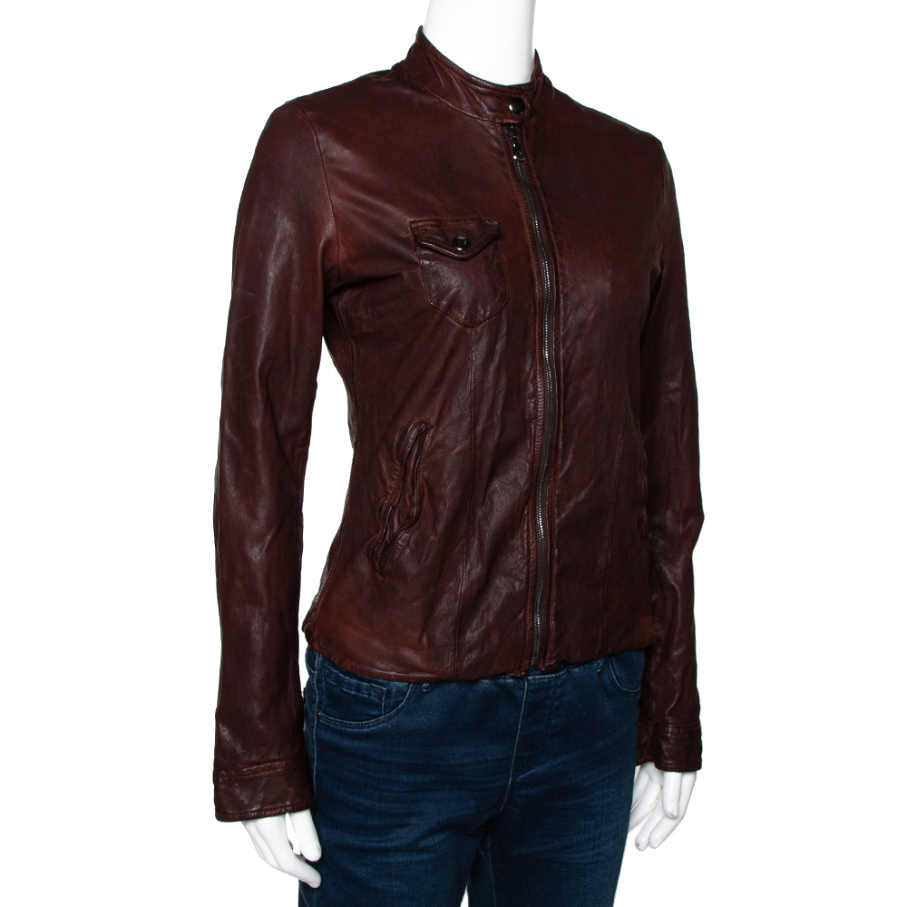 

Dolce & Gabbana Brown Leather Zip Front Jacket
