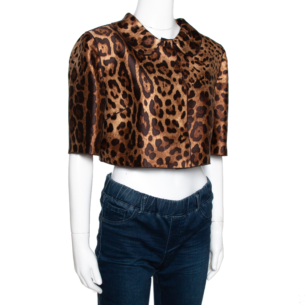 

Dolce & Gabbana Brown Leopard Printed Silk Cropped Bolero Jacket