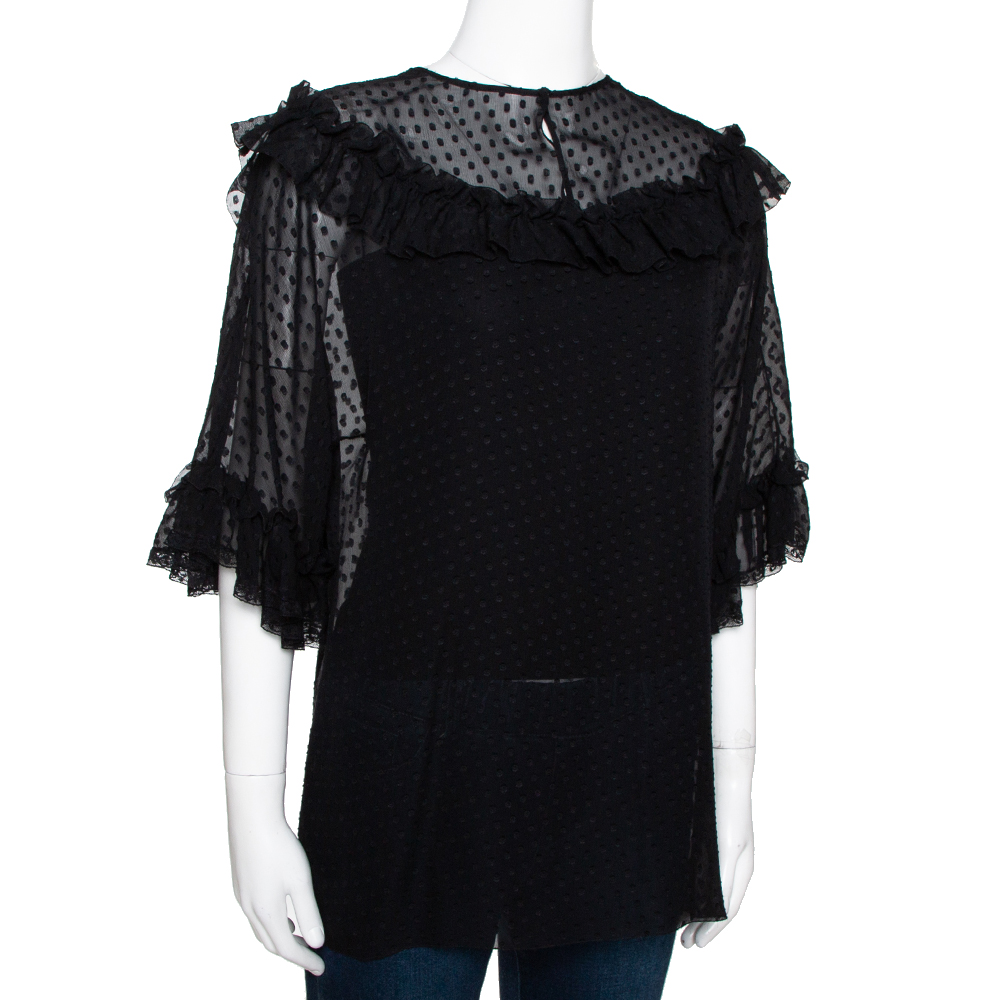 

Dolce & Gabbana Black Sheer Ruffled Blouse