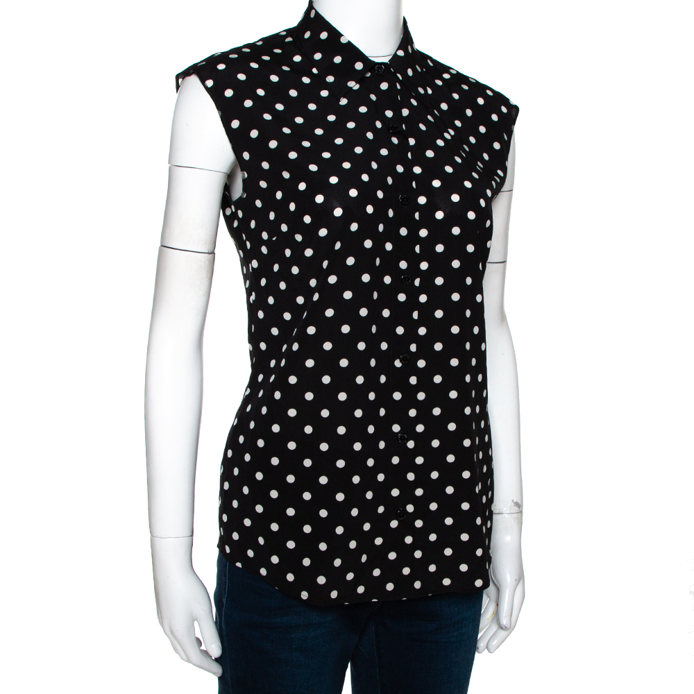 

Dolce & Gabbana Monochrome Polka Dotted Silk Sleeveless Shirt, Black