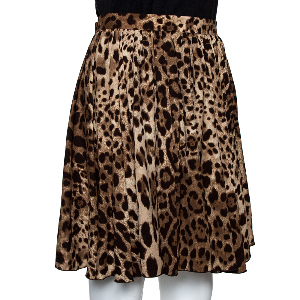 

Dolce & Gabbana Brown Leopard Printed Silk Mini Skirt