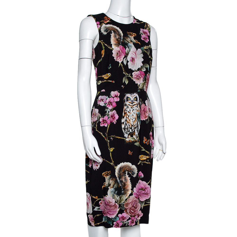 

Dolce & Gabbana Enchanted Forest Print Crepe Fitted Dress, Black