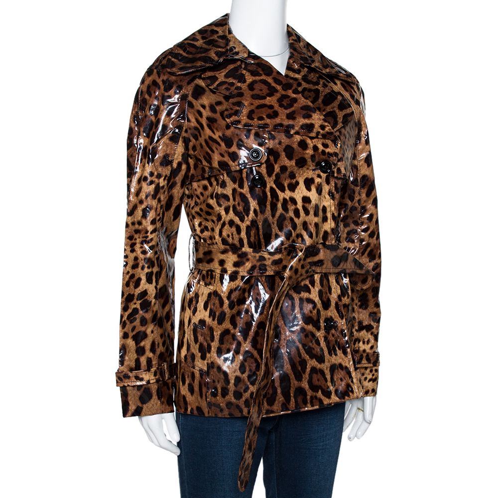 

Dolce & Gabbana Brown Leopard Print Belted Trench Coat