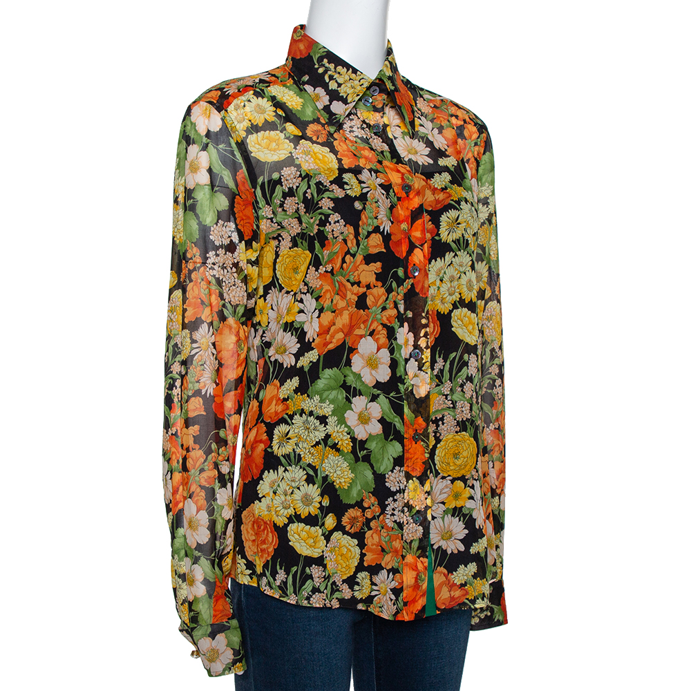 

Dolce & Gabbana Multicolor Floral Print Cotton Shirt