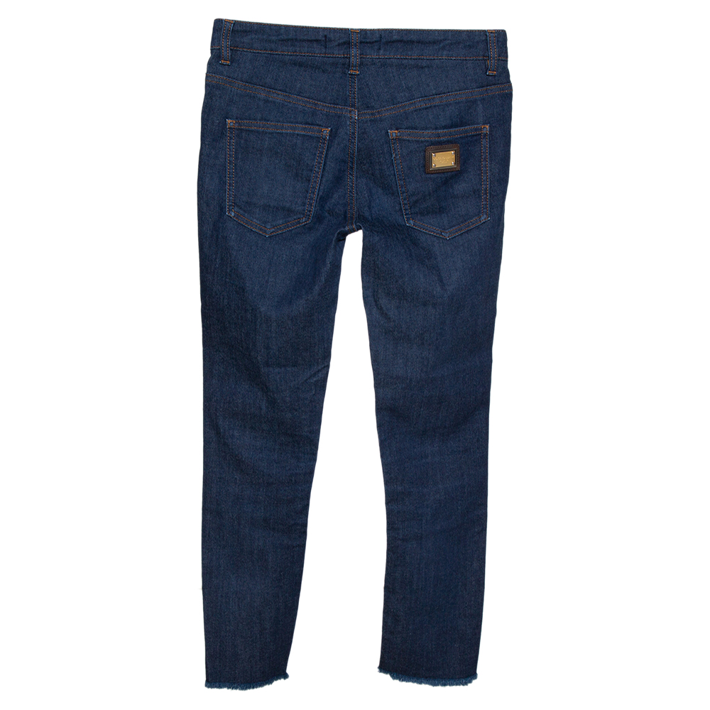 

Dolce & Gabbana Blue Denim Frayed Hem Slim Fit Jeans