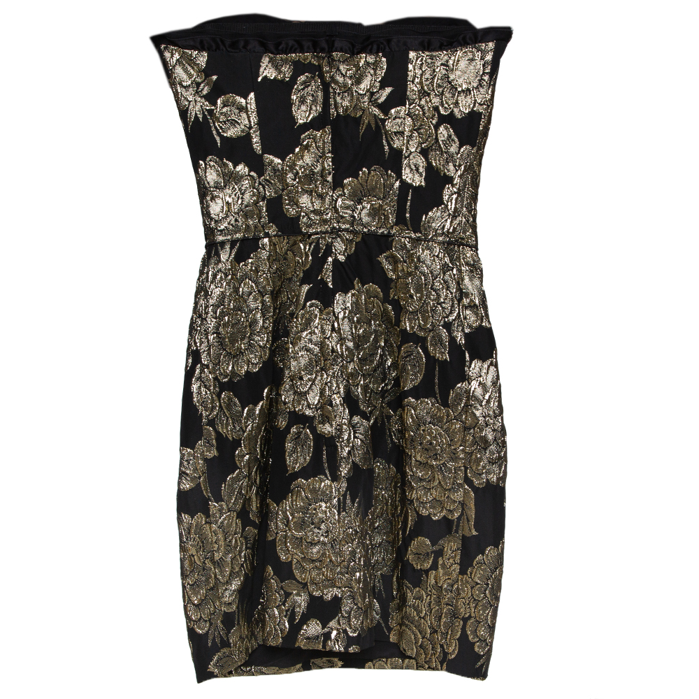 

Dolce & Gabbana Black Lurex Floral Jacquard Strapless Mini Dress