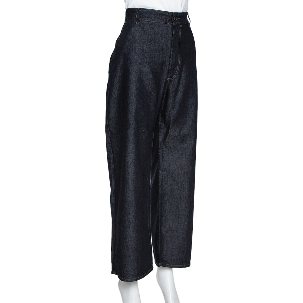 

Dolce & Gabbana Navy Blue Cotton & Silk Wide Leg Jeans