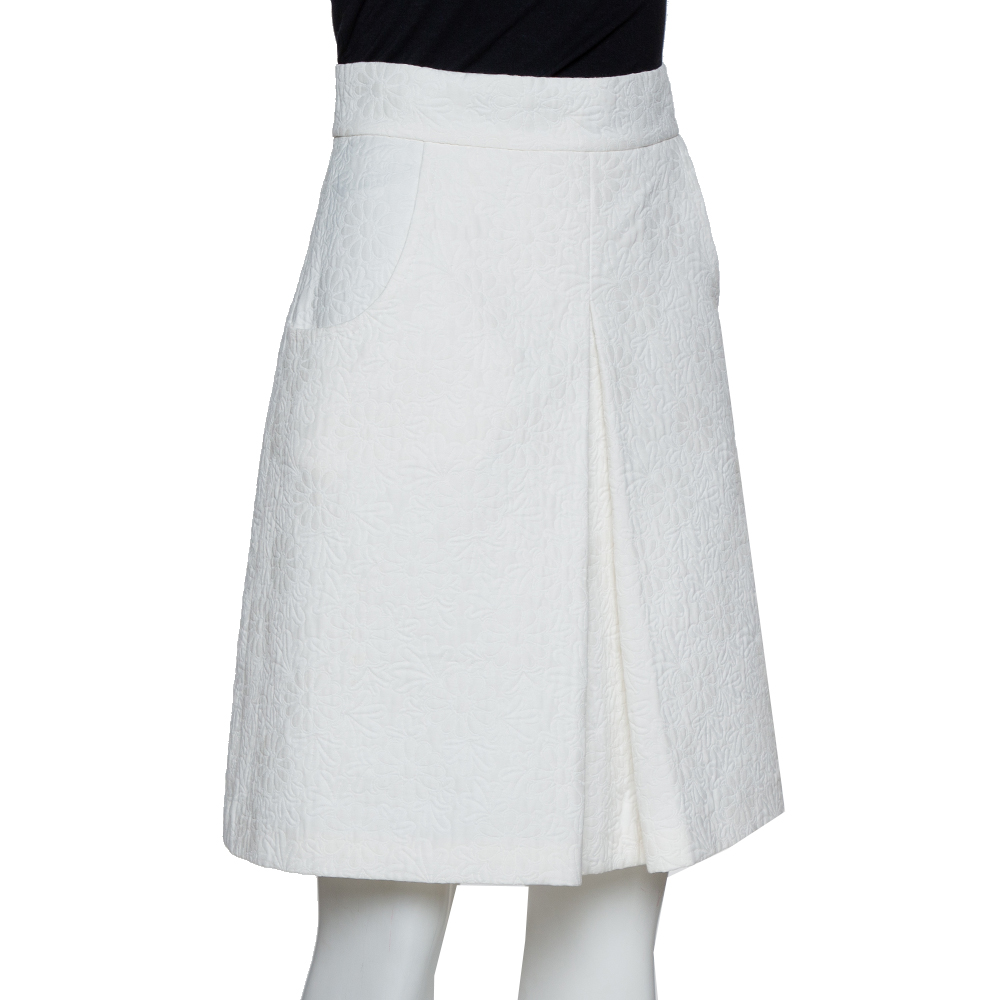 

Dolce & Gabbana White Daisy Cotton Jacquard A-Line Skirt