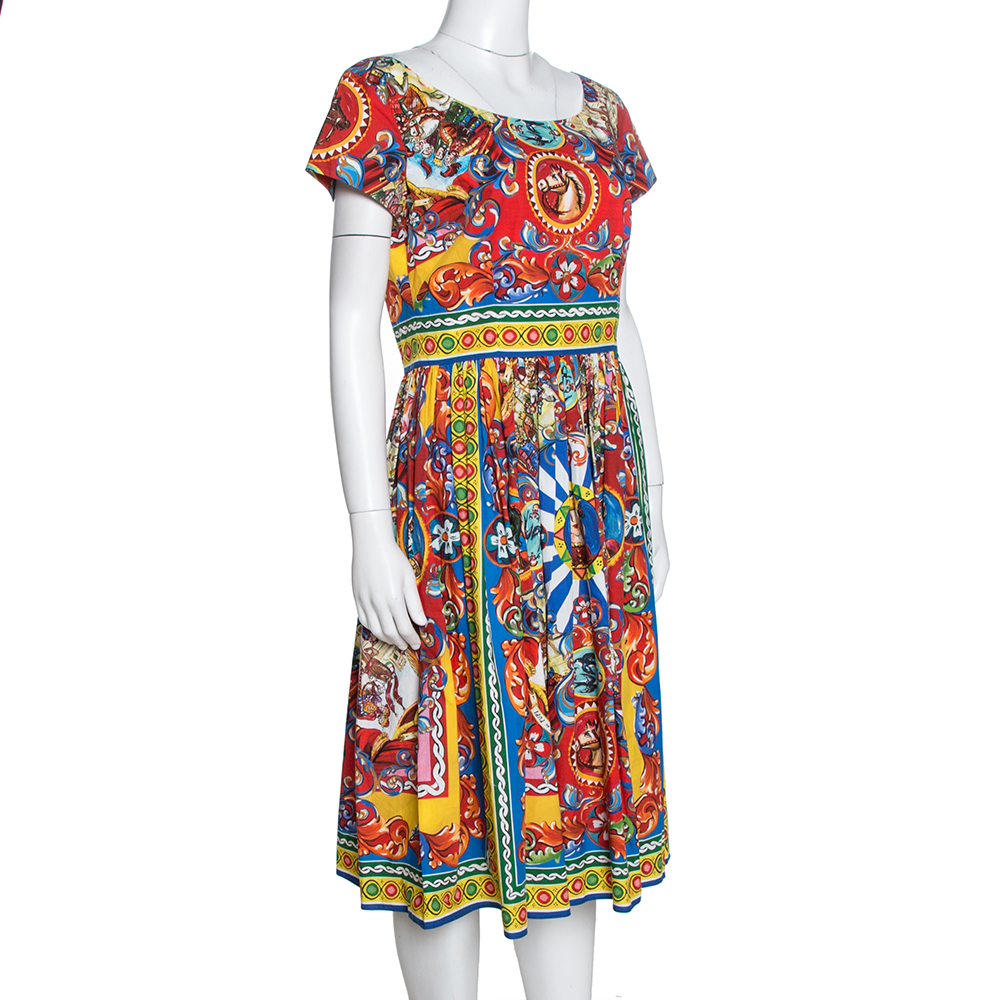 

Dolce & Gabbana Multicolor Sicilian Print Cotton Flared Dress