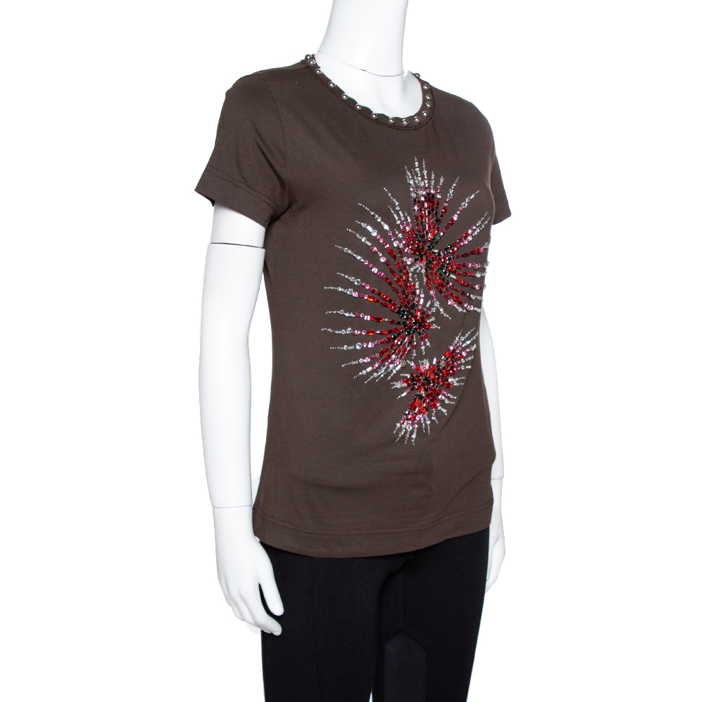 

Dolce & Gabbana Brown Jersey Embellished T-Shirt