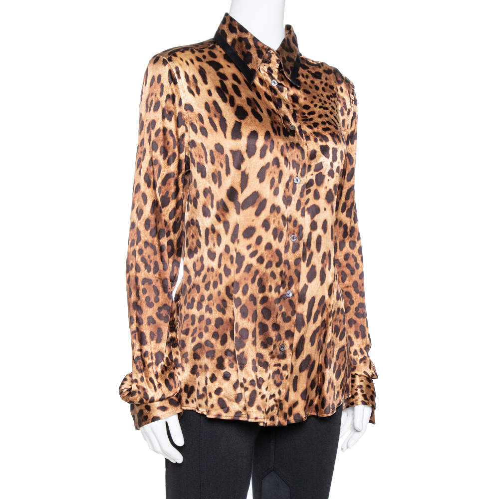 

Dolce & Gabbana Brown Leopard Print Silk Button Front Shirt