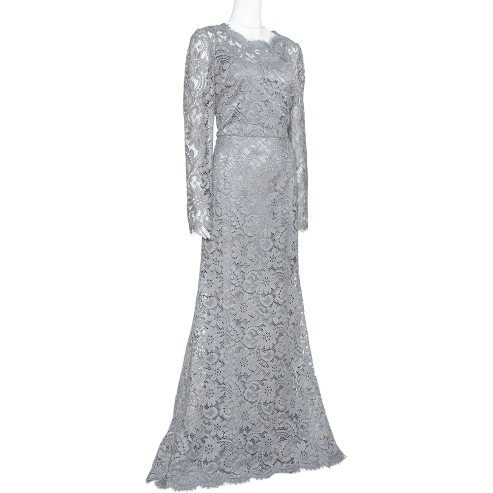 

Dolce & Gabbana Grey Floral Corded Lace Maxi Dress