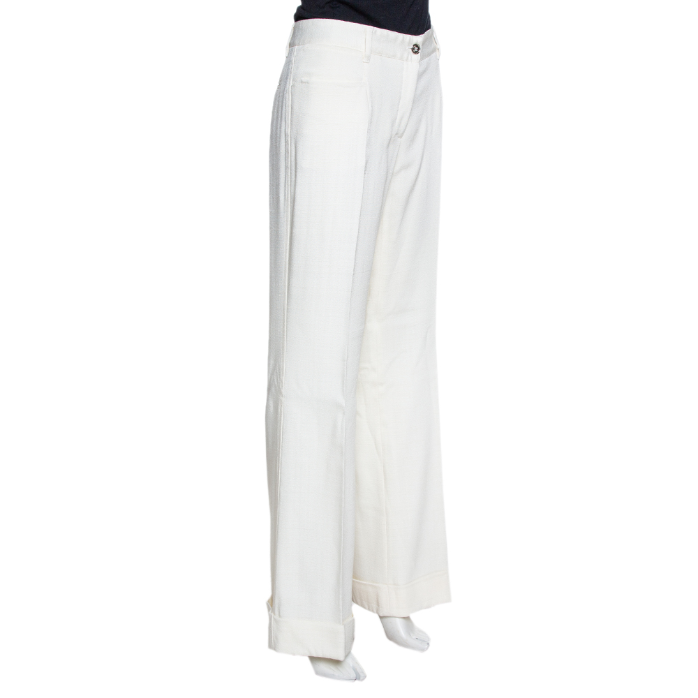 

Dolce & Gabbana Ivory Cuffed Hem Flared Trousers, White