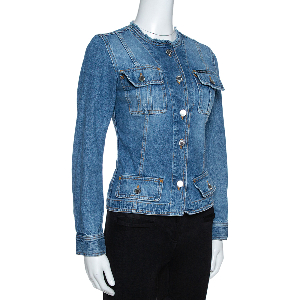 

Dolce & Gabbana Blue Denim Fitted Collarless Jacket