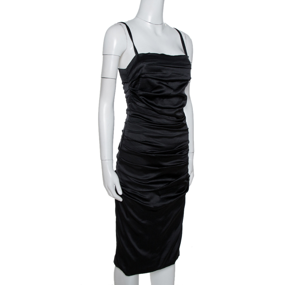 

Dolce & Gabbana Black Silk Sleeveless Gathered Dress