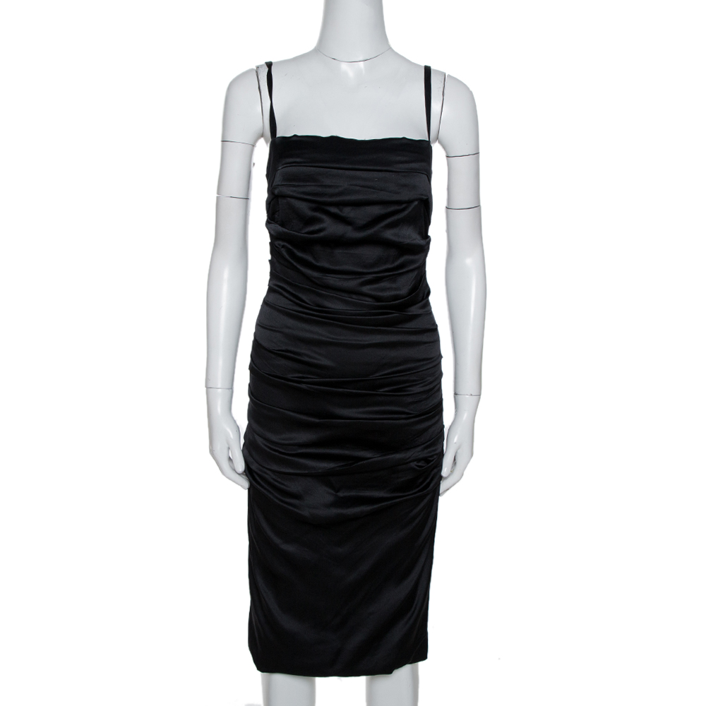 Click to view more detailed imagery on our partner's website Pre-owned Dolce & Gabbana Black Silk Sleeveless Gathered Dress M