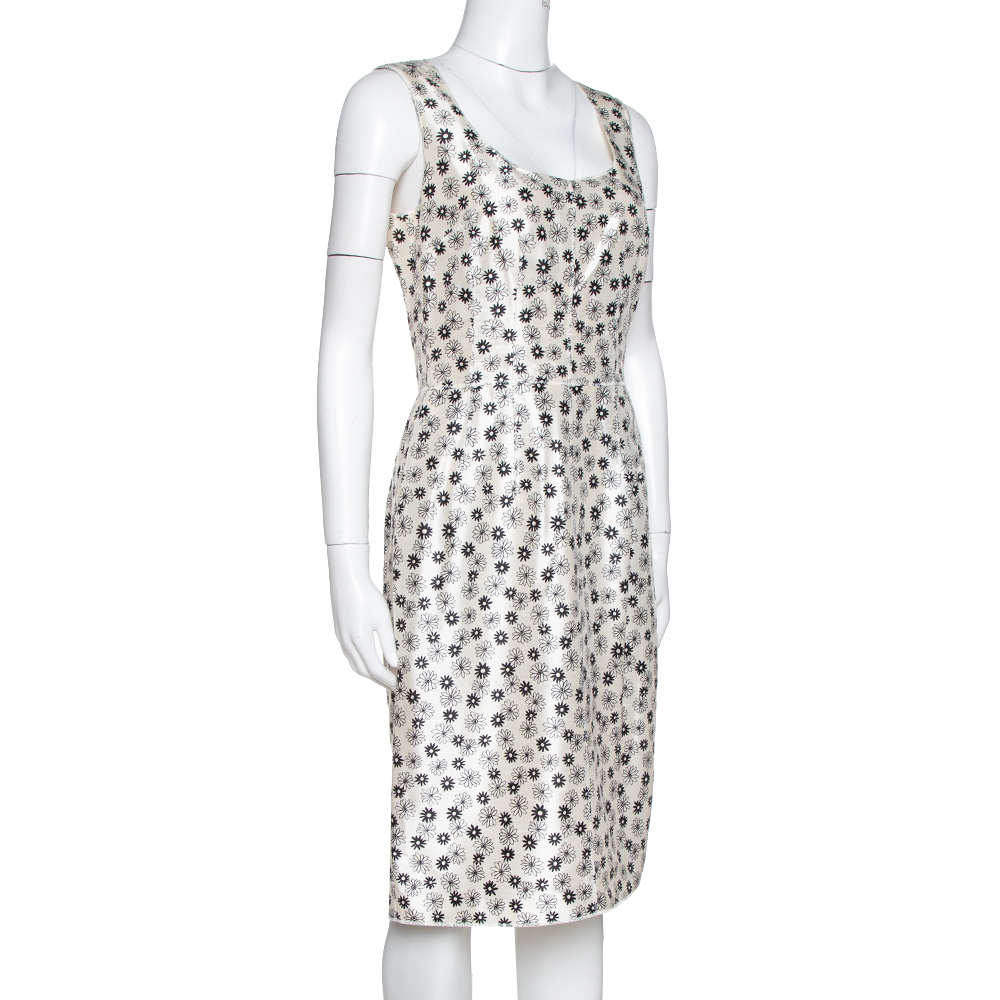 

Dolce & Gabbana Cream Floral Print Silk Sleeveless Dress