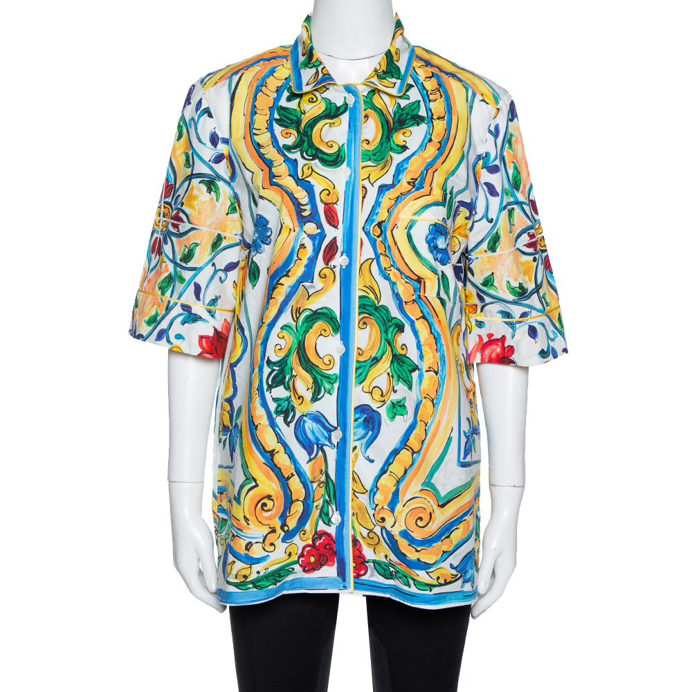 Click to view more detailed imagery on our partner's website Pre-owned Dolce & Gabbana Multicolor Majolica Print Cotton Oversized Shirt M
