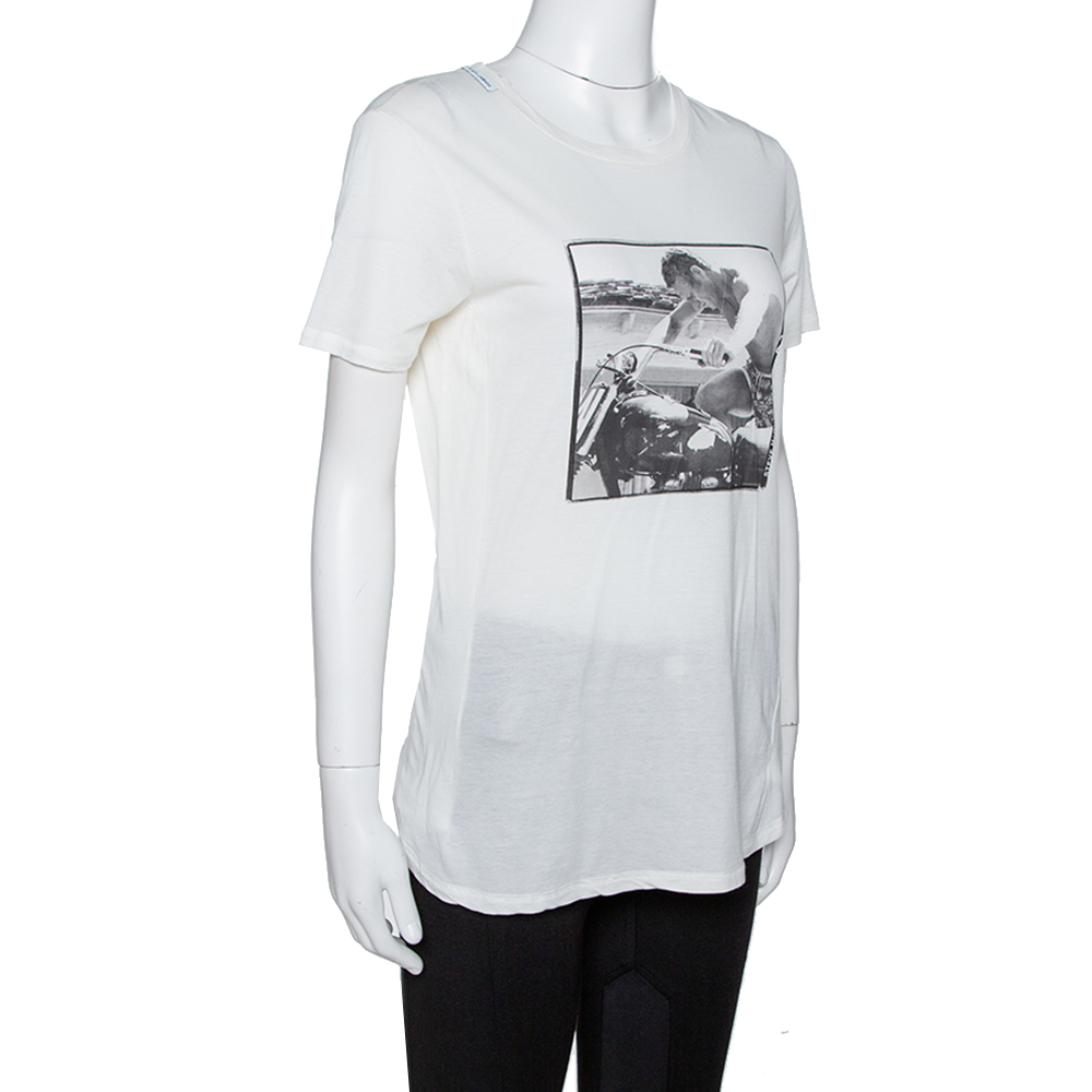 

Dolce & Gabbana Off White Steve McQueen Print Cotton & Silk T-Shirt, Cream