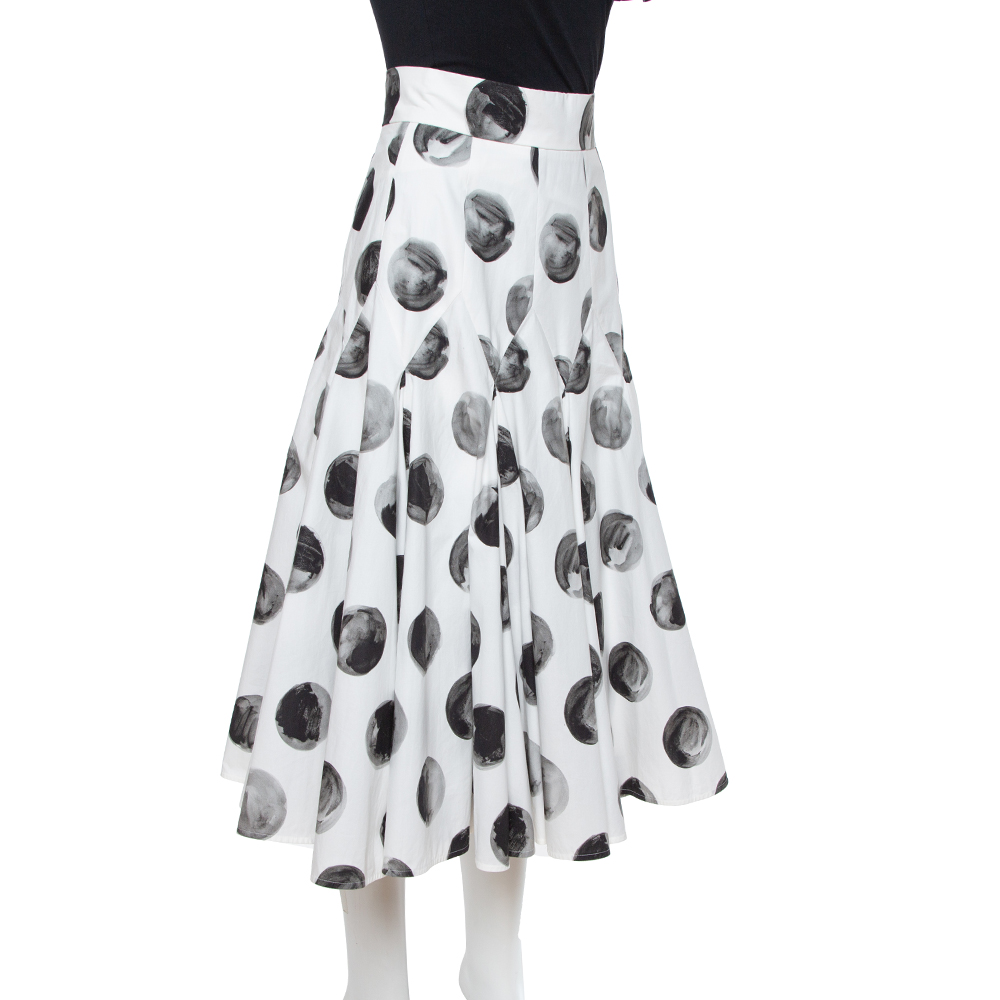 

Dolce & Gabbana White Polka Dot Print Cotton Flared Skirt