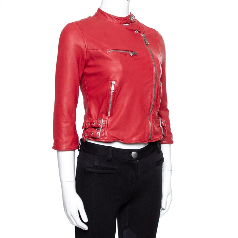 

Dolce & Gabbana Red Washed Leather Biker Jacket