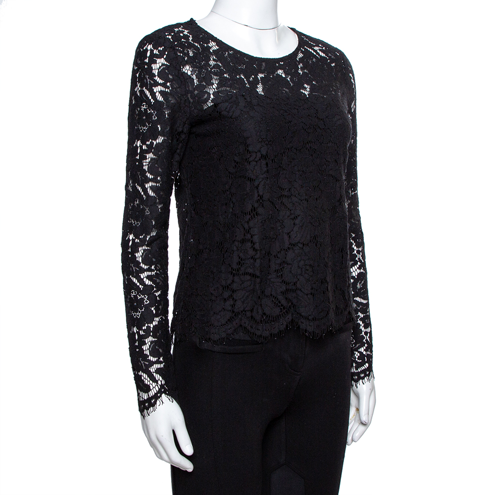 

Dolce & Gabbana Black Sheer Lace Scalloped Blouse