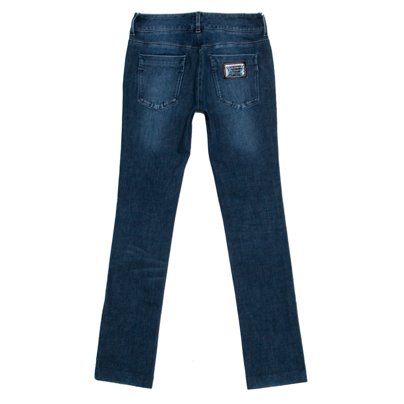 

Dolce & Gabbana Indigo Faded Effect Denim Straight Fit Jeans, Navy blue