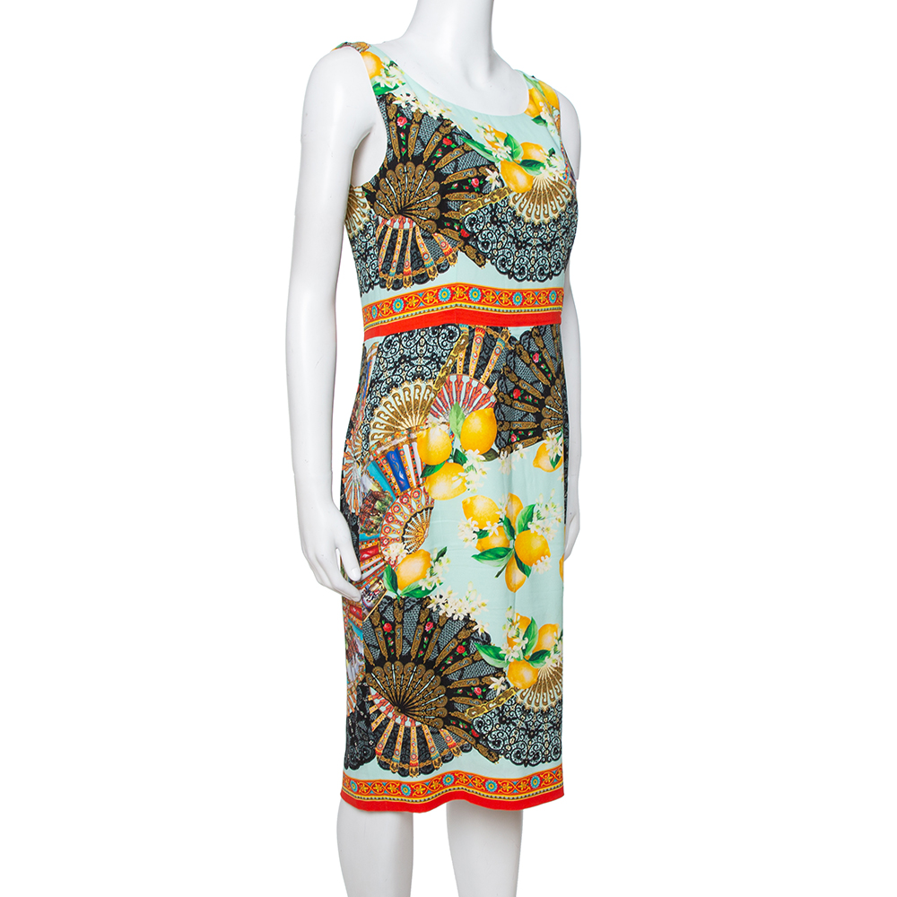 

Dolce & Gabbana Multicolor Lemon Print Silk Crepe Sheath Dress
