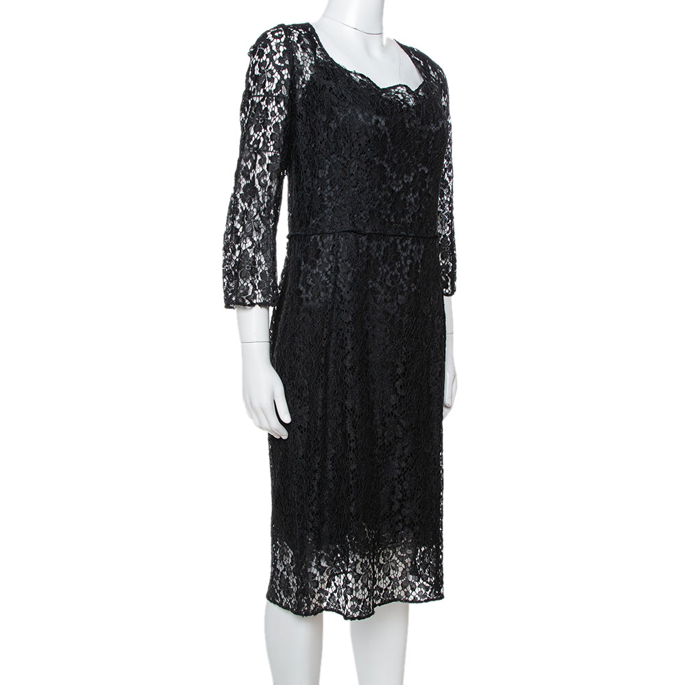 

Dolce & Gabbana Black Floral Lace Sheath Dress