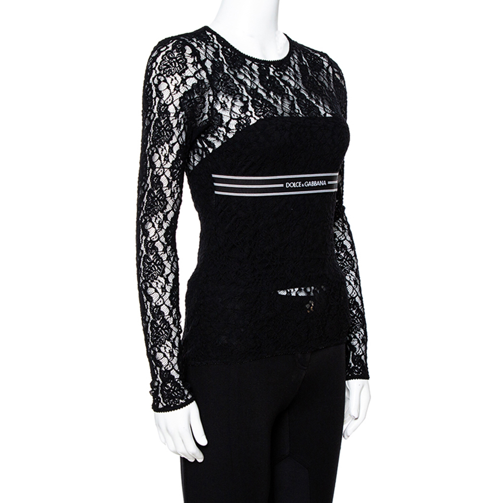 

Dolce & Gabbana Black Lace Logo Band Trim Top