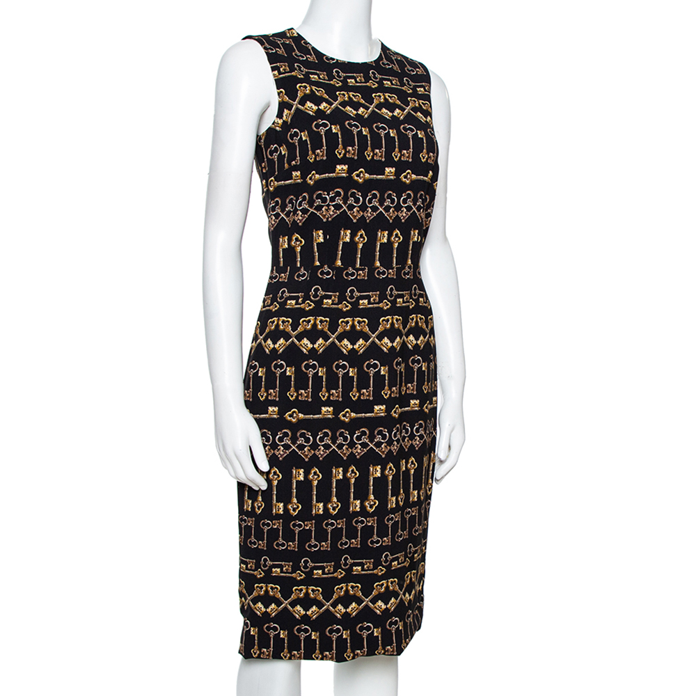 

Dolce & Gabbana Black Crepe Key Print Sheath Dress