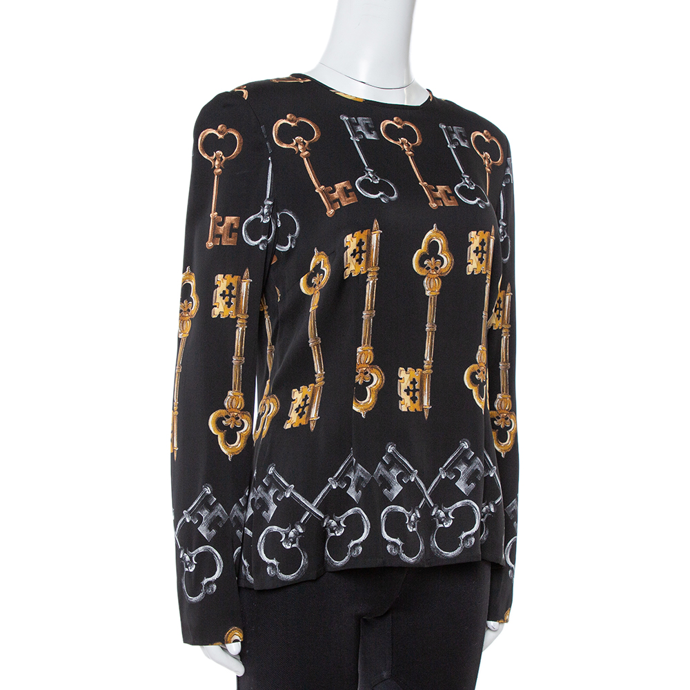 

Dolce & Gabbana Black Key Print Silk Long Sleeve Blouse