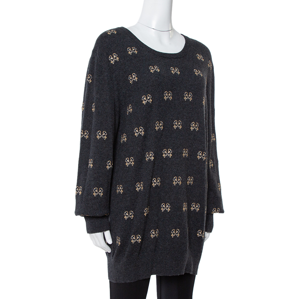 

Dolce & Gabbana Charcoal Grey Key Embroidered Cashmere Sweater