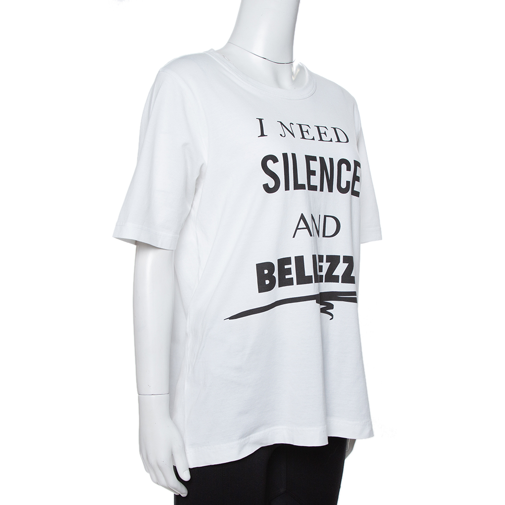 

Dolce & Gabbana White I Need Silence Print Cotton T-Shirt
