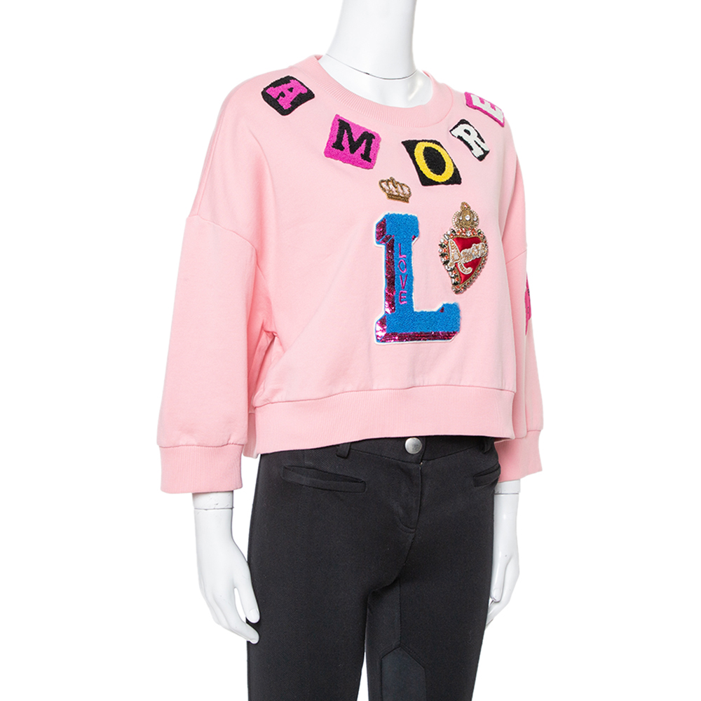 

Dolce & Gabbana Pink Knit Amore Applique Cropped Sweatshirt