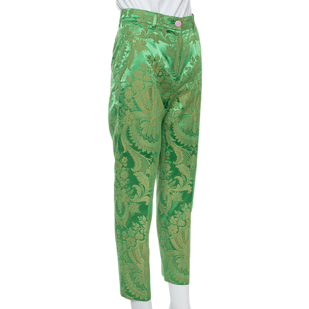 

Dolce & Gabbana Bright Green & Gold Jacquard Tapered Trousers