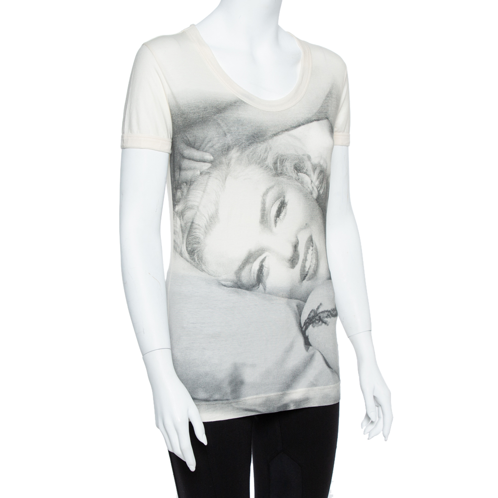 

Dolce & Gabbana Cream Marilyn Monroe Print Cotton Jersey T-Shirt